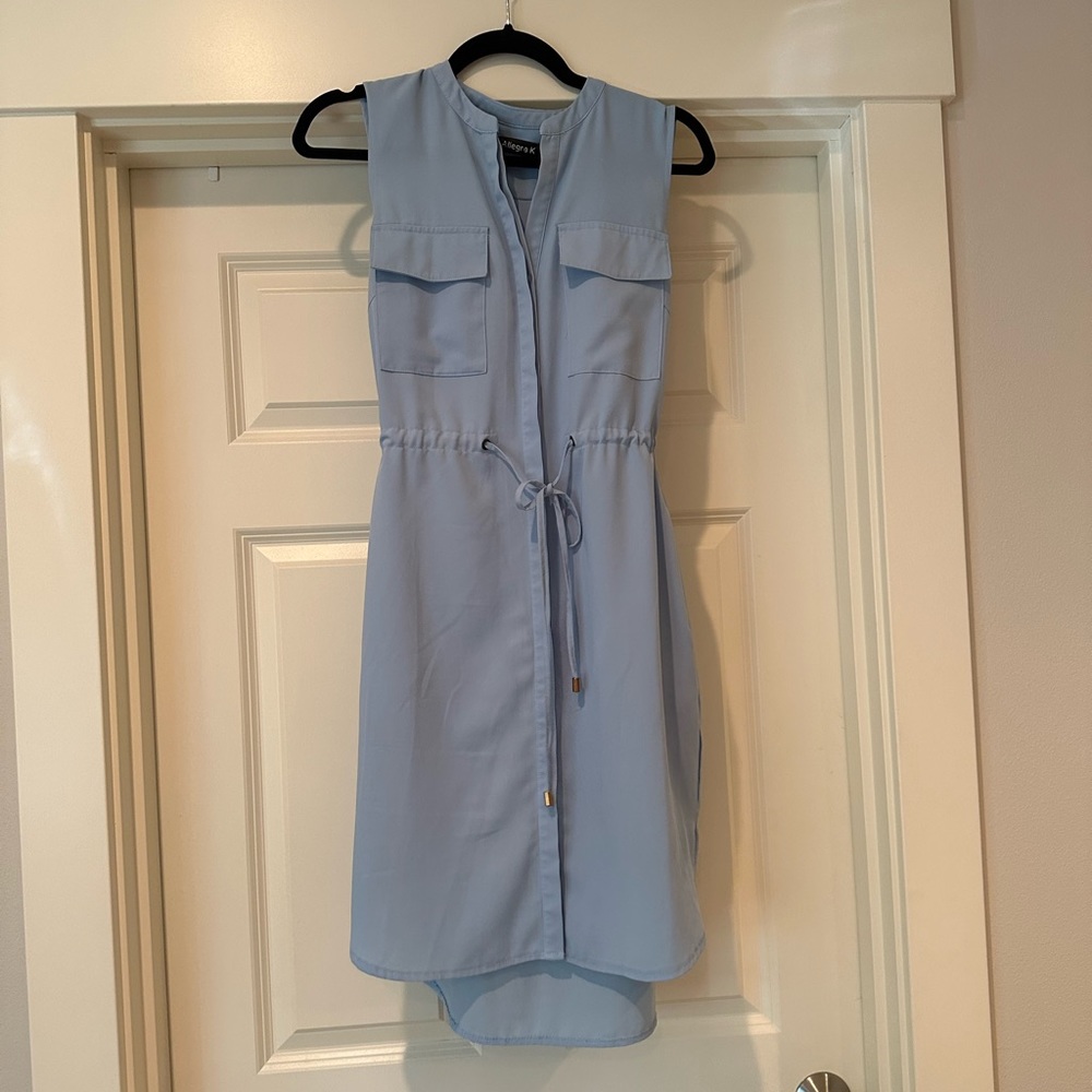 Light Blue double breasted Allegra K tie waist dress